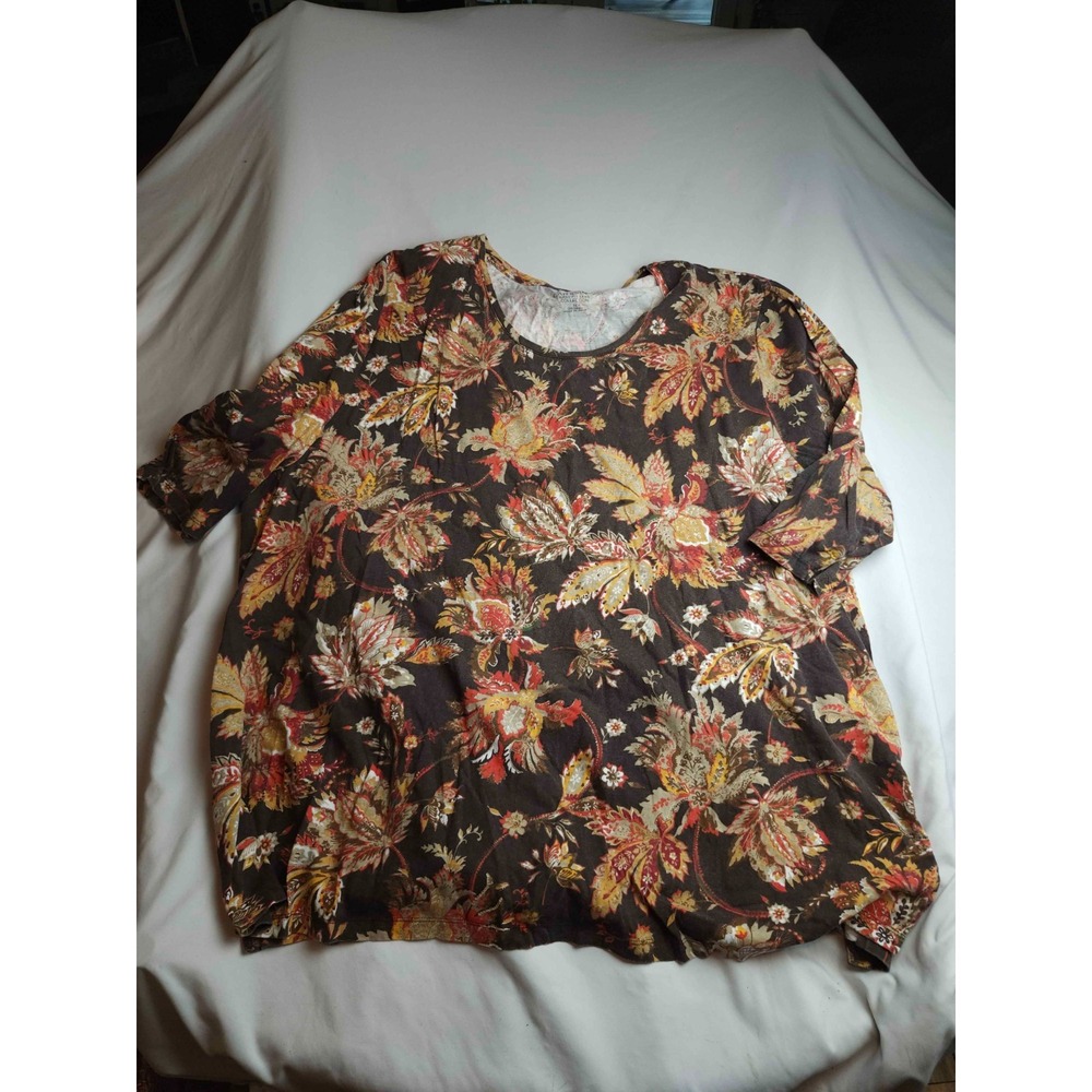 Catherines Easy Fit Tees Collection Top Womens Size 3X Brown Knit Floral Tunic